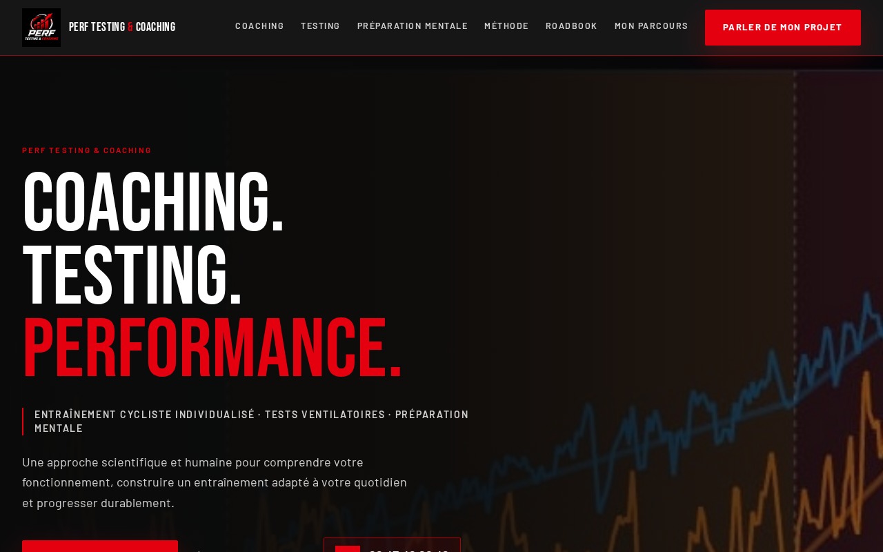Site internet de Perf & Coach, préparateur physique en Tarn-et-Garonne, créé par Slowb
