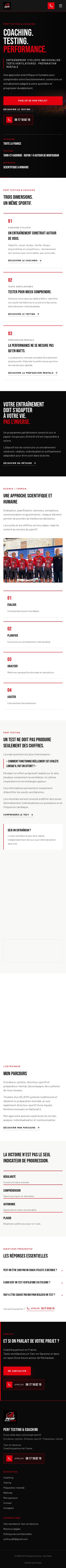 Site internet de Perf & Coach, préparateur physique en Tarn-et-Garonne, créé par Slowb — vue mobile