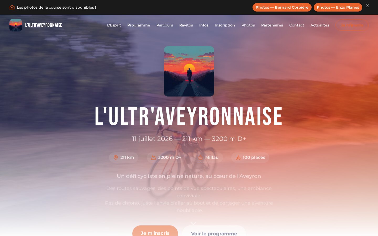 Site internet événement cycliste L’Ultr’Aveyronnaise créé par Slowb